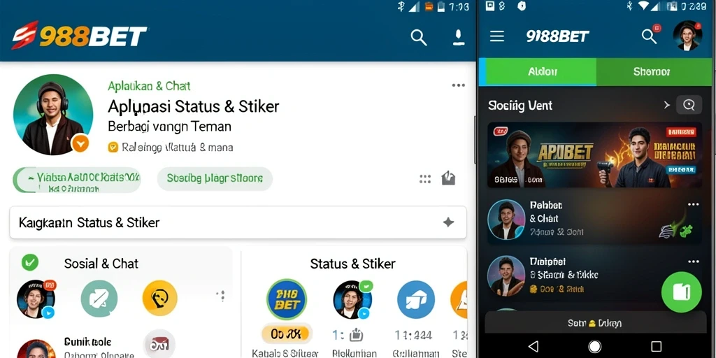 Tampilan antarmuka aplikasi Status & Stiker 988BET yang menarik dan intuitif.