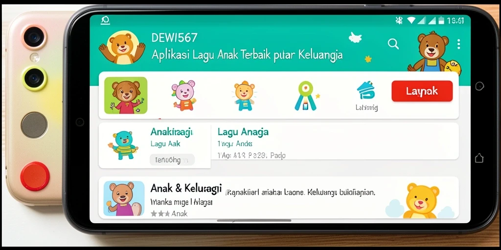 Antarmuka aplikasi DEWI567 dengan berbagai pilihan lagu anak.