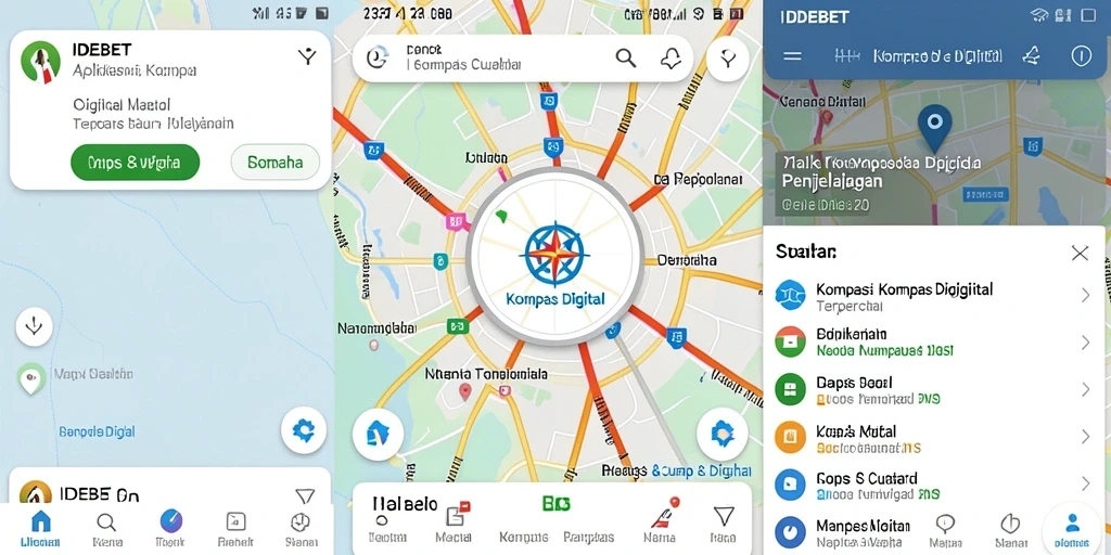 Tampilan antarmuka utama IDEBET dengan fungsi kompas digital yang inovatif.