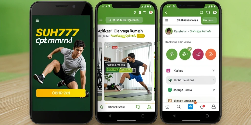 Antarmuka aplikasi SUHU777 dengan fungsi olahraga rumah yang intuitif.