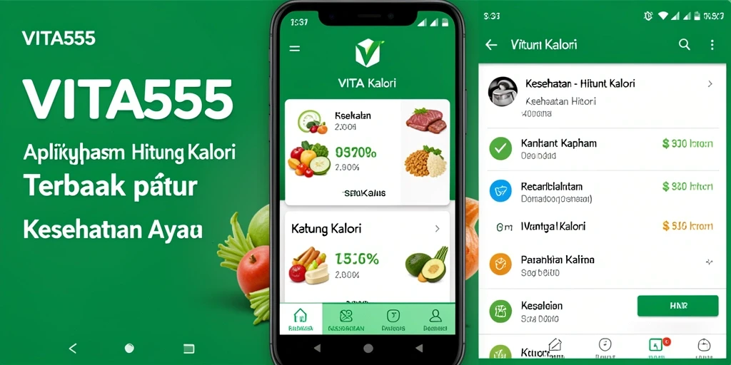Antarmuka aplikasi VITA555 yang mudah digunakan untuk menghitung kalori.