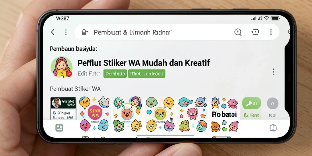 Antarmuka pengguna WG87 untuk membuat stiker WA yang menarik.